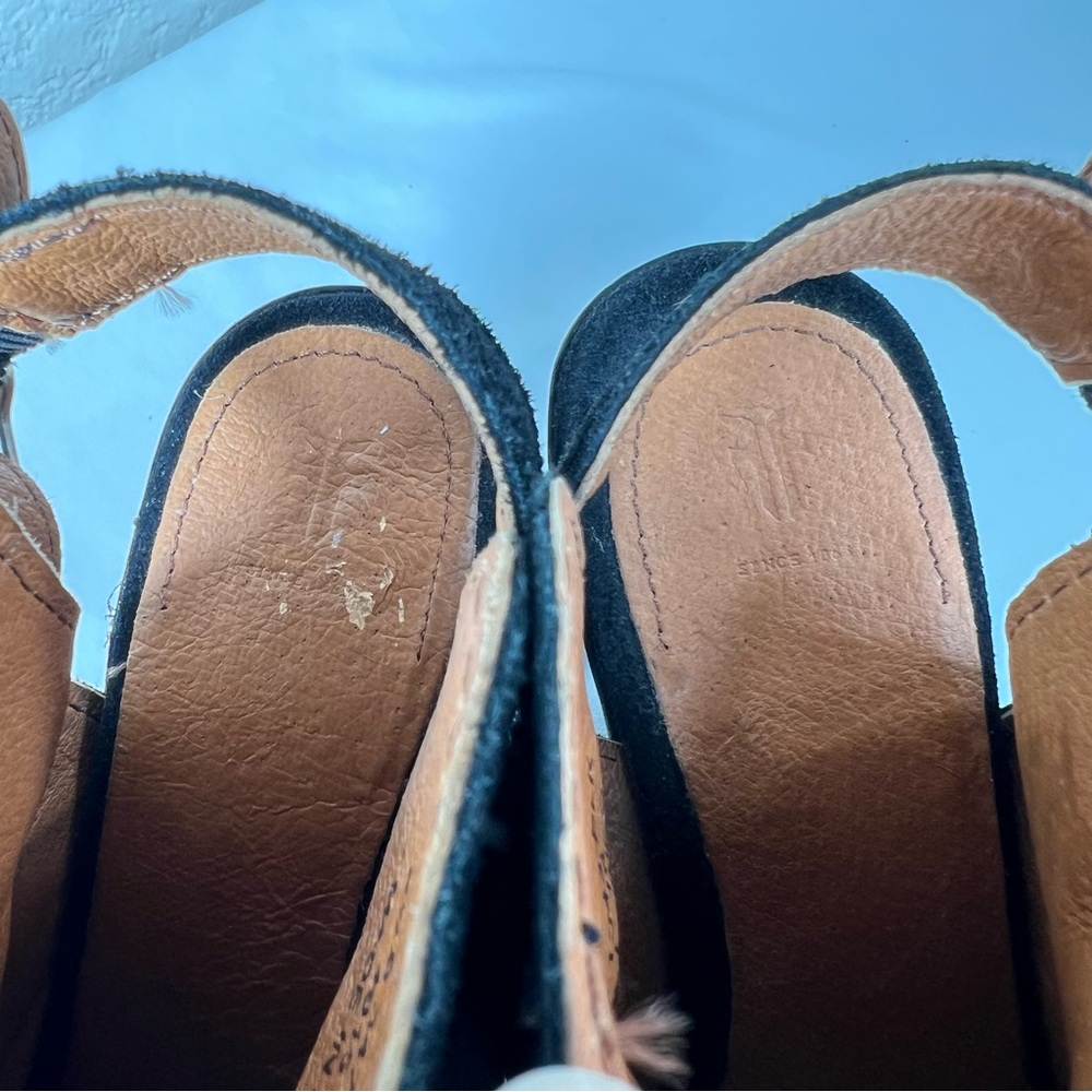 Frye Courtney Slingback Peep Toe Leather Block Heeled Sandals Mules Size 6.5 - Picture 7 of 13